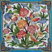 سرامیک طرح گل و مرغ قرمز فیروزه ای ابعاد 20*20-کاشی امیری-Ceramic Flowers And Chickens Amiri Tile