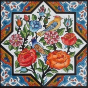 سرامیک طرح گل و مرغ نارنجی قرمز ابعاد 20*20-کاشی امیری-Ceramic Flowers And Chickens Amiri Tile
