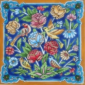 سرامیک طرح گل و مرغ نارنجی آبی تیره ابعاد 20*20-کاشی امیری-Ceramic Flowers And Chickens Amiri Tile
