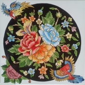 سرامیک طرح گل و مرغ سفید مشکی ابعاد 20*20-کاشی امیری-Ceramic Flowers And Chickens Amiri Tile