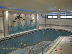تابلو کاشی و سرامیک استخری اجرا شده طرح دلفین3-کاشی البرز-Pool Ceramic Tile Panel