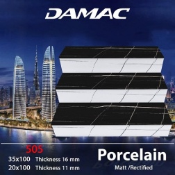 سرامیک پله طرح 505 سفید مشکی ابعاد-100*35-برند کاشی داماک- Step Ceramic 505 Damac Tile