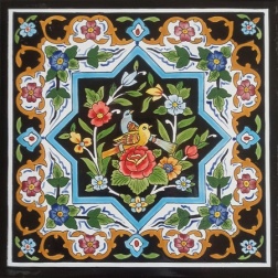 سرامیک طرح گل و مرغ هشت ضلعی مشکی ابعاد 20*20-کاشی امیری-Ceramic Flowers And Chickens Amiri Tile
