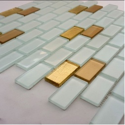 سرامیک شیشه ای طرح 1207 طلایی سفید ابعاد 5*2.5-سرامیک بهینا تایل-Ceramic Glass 1207 Behina Tile