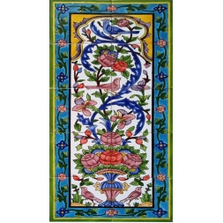 سرامیک طرح گل و مرغ فیروزه ای ابعاد 100*40-کاشی امیری-Ceramic Flowers And Chickens Amiri Tile