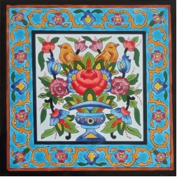 سرامیک طرح گل و مرغ نارنجی فیروزه ای ابعاد 20*20-کاشی امیری-Ceramic Flowers And Chickens Amiri Tile