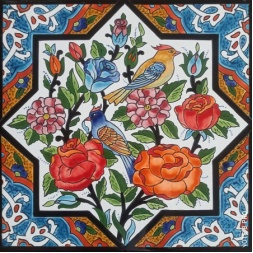 سرامیک طرح گل و مرغ نارنجی قرمز ابعاد 20*20-کاشی امیری-Ceramic Flowers And Chickens Amiri Tile