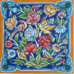 سرامیک طرح گل و مرغ نارنجی آبی تیره ابعاد 20*20-کاشی امیری-Ceramic Flowers And Chickens Amiri Tile
