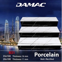 سرامیک پله طرح 831 سفید مشکی ابعاد-100*35-برند کاشی داماک- Step Ceramic 831 Damac Tile