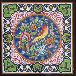 سرامیک طرح گل و مرغ قرمز ابعاد 20*20-کاشی امیری-Ceramic Flowers And Chickens Amiri Tile