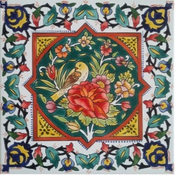 سرامیک طرح گل و مرغ نارنجی زرد ابعاد 20*20-کاشی امیری-Ceramic Flowers And Chickens Amiri Tile