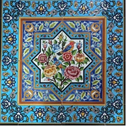 سرامیک طرح گل و مرغ فیروزه ای ابعاد 60*60-کاشی امیری-Ceramic Flowers And Chickens Amiri Tile