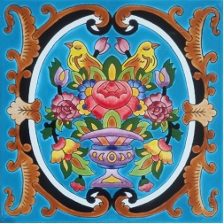 سرامیک طرح گل و مرغ فیروزه ای ابعاد 20*20-کاشی امیری-Ceramic Flowers And Chickens Amiri Tile