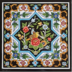 سرامیک طرح گل و مرغ هشت ضلعی مشکی ابعاد 20*20-کاشی امیری-Ceramic Flowers And Chickens Amiri Tile