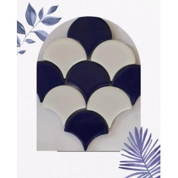 سرامیک استخری طرح پولکی سفید سرمه ای-امرتات ایرمان سرامیک-Pool Ceramic Flaky White Navy Blue Emertat Ceram