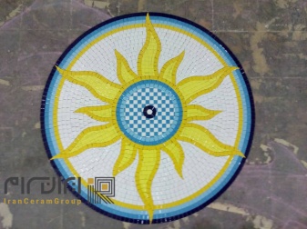 تابلو کاشی و سرامیک استخری اجرا شده زرد آبی-کاشی البرز-Pool Ceramic Tile Panel