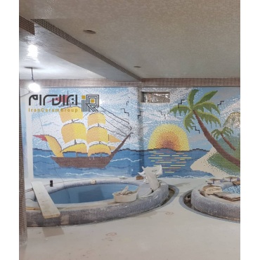 تابلو کاشی و سرامیک استخری اجرا شده طرح کشتی-کاشی البرز-Pool Ceramic Tile Panel