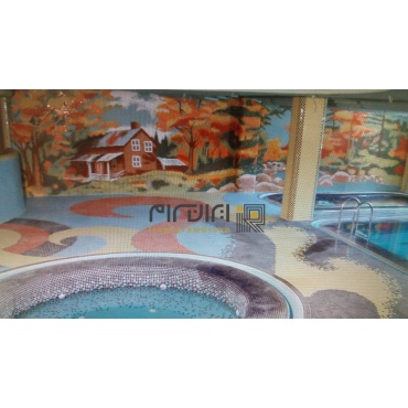 تابلو کاشی و سرامیک استخری اجرا شده طرح کلبه-کاشی البرز-Pool Ceramic Tile Panel