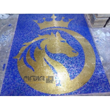 تابلو کاشی و سرامیک استخری اجرا شده A09آبی تیره و طلایی-Pool Ceramic Tile Panel