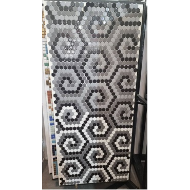 تابلو کاشی استخری سفید مشکی C-کاشی گلدیس-Pool Ceramic Robo Ceramic White Black C Panel Goldis Tile