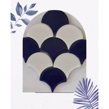 سرامیک استخری طرح پولکی سفید سرمه ای-امرتات ایرمان سرامیک-Pool Ceramic Flaky White Navy Blue Emertat Ceram