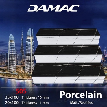 سرامیک پله طرح 505 سفید مشکی ابعاد-100*35-برند کاشی داماک- Step Ceramic 505 Damac Tile