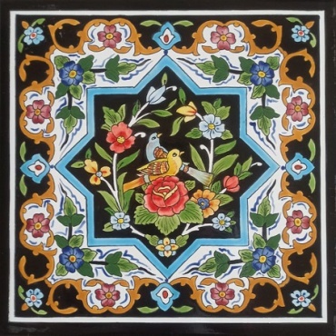 سرامیک طرح گل و مرغ هشت ضلعی مشکی ابعاد 20*20-کاشی امیری-Ceramic Flowers And Chickens Amiri Tile