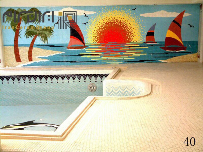تابلو کاشی و سرامیک استخری اجرا شده طرح جزیره-کاشی البرز-Pool Ceramic Tile Panel