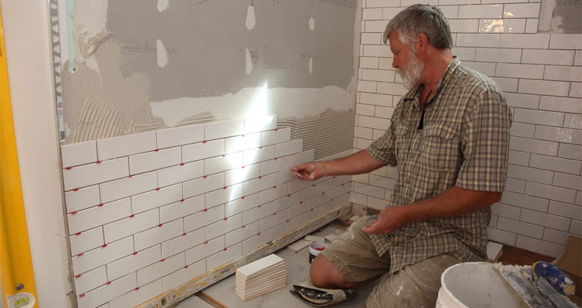 sticking ceramics on the painted wall 3